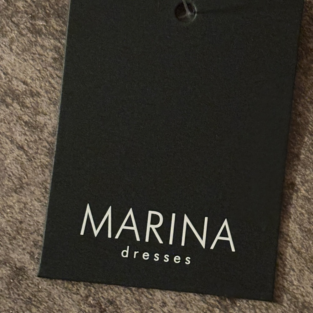 MARINA Black Velvet Midi Dress with Beaded Cap Sleeves size S NWT - Picture 7 of 7